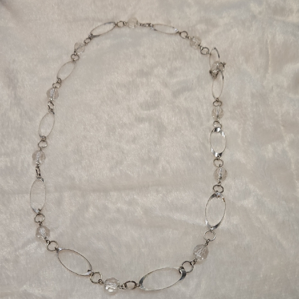 Silver-Tone Clear Oval Link Necklace - Women's Jewelry